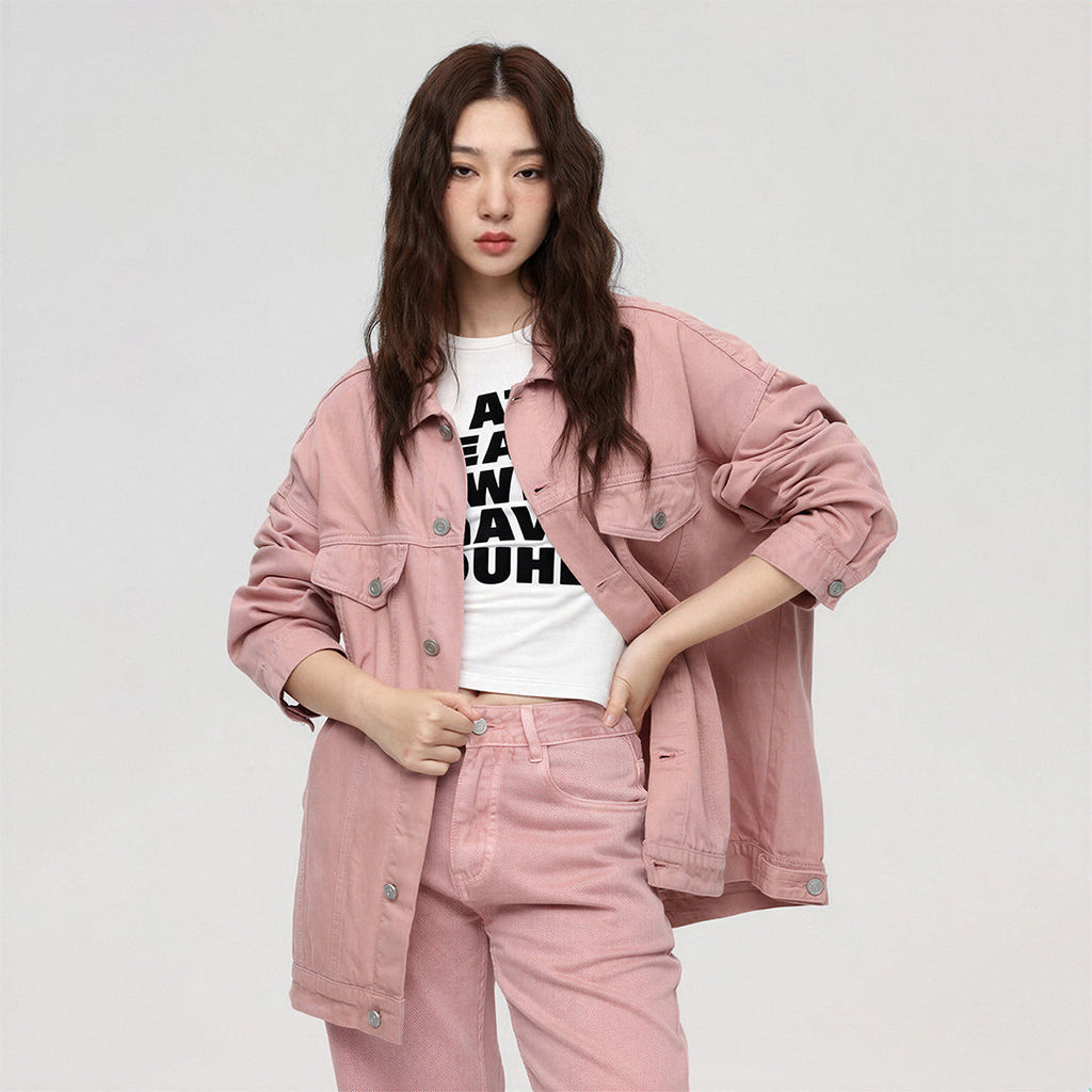 Unisex Spring Pigment Dyed Oversized Denim Trucker Jacket