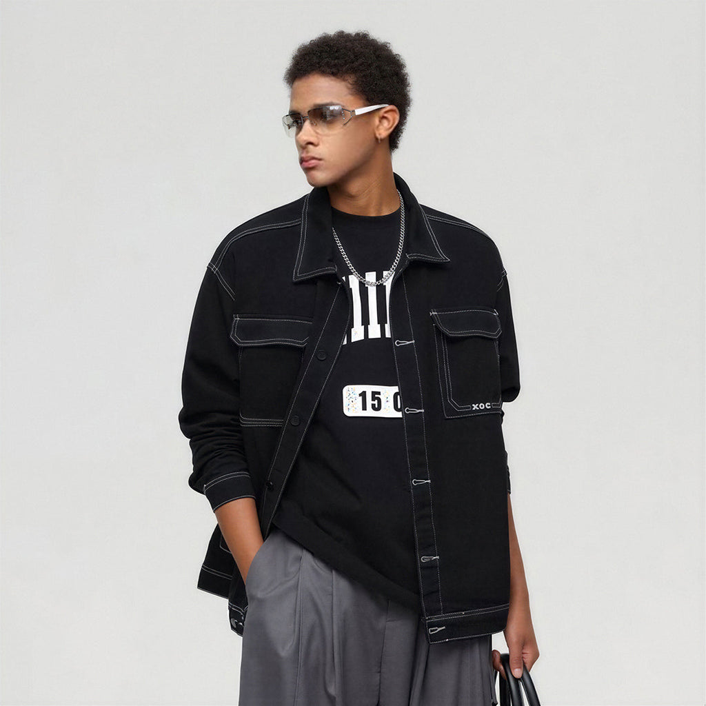 Unisex Spring Contrast Stitch Oversized Workwear Jacket