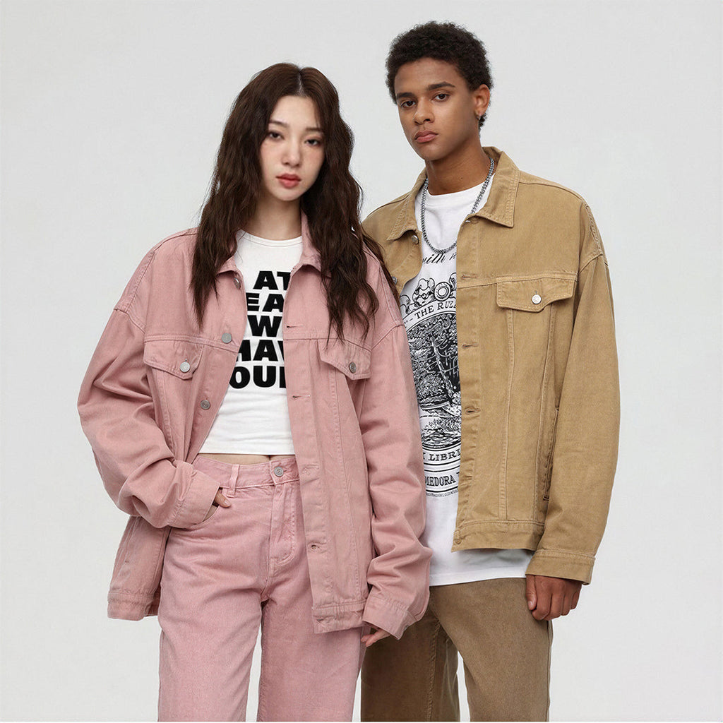 Unisex Spring Pigment Dyed Oversized Denim Trucker Jacket