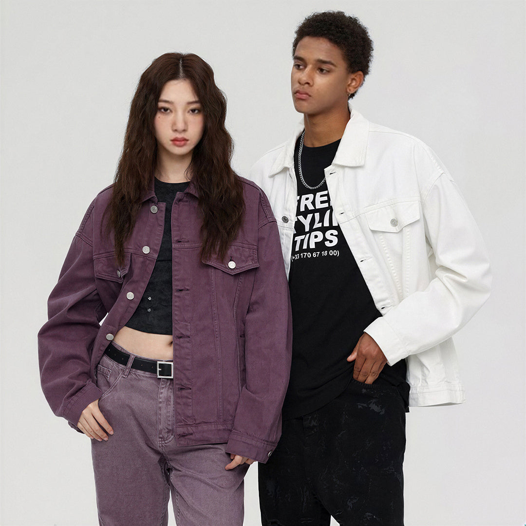 Unisex Spring Pigment Dyed Oversized Denim Trucker Jacket