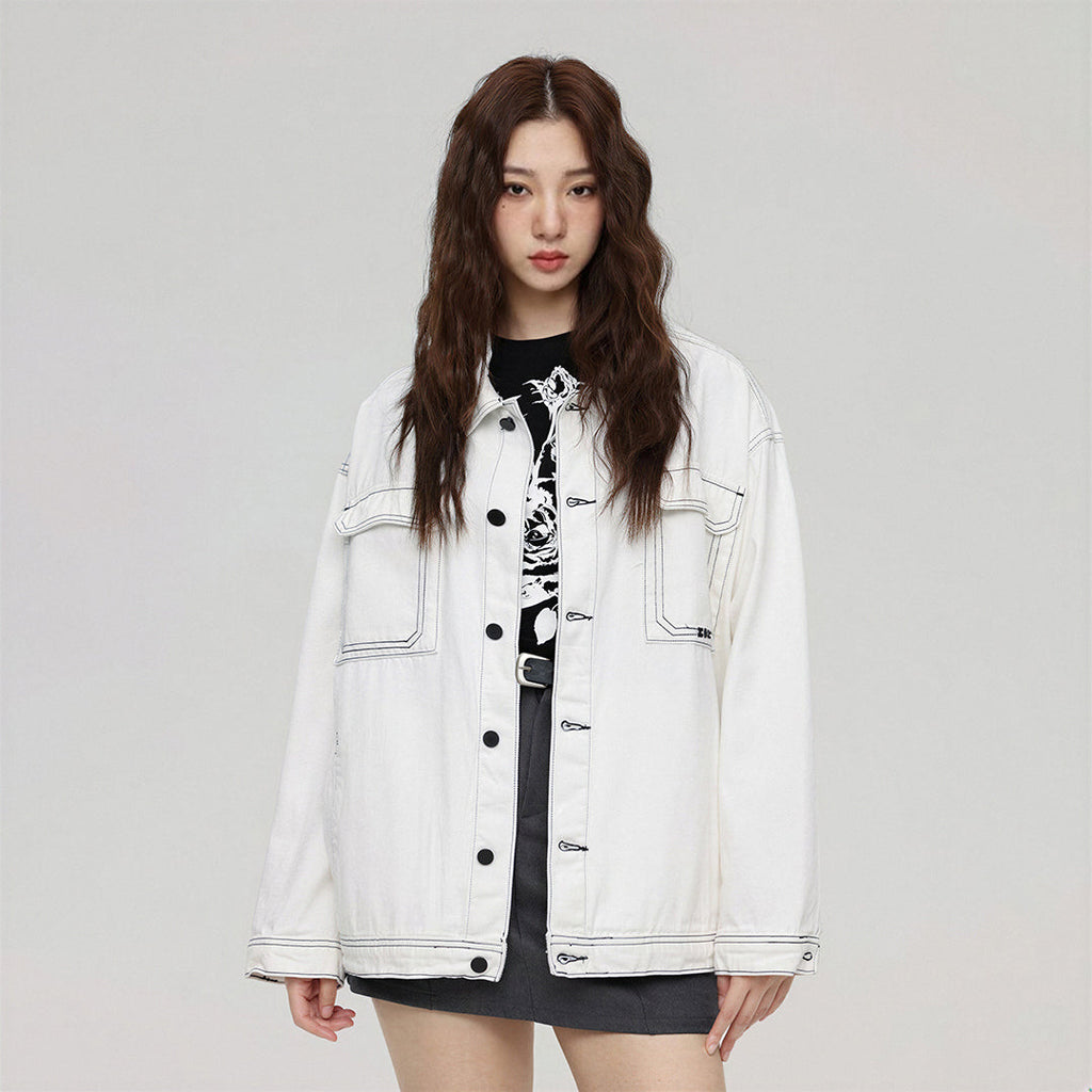 Unisex Spring Contrast Stitch Oversized Workwear Jacket