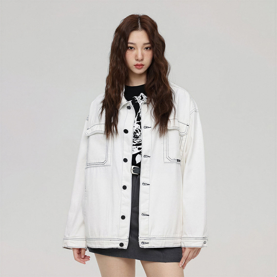 Unisex Spring Contrast Stitch Oversized Workwear Jacket
