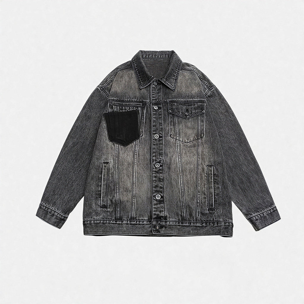 Unisex Spring Washed Patchwork Oversized Denim Trucker Jacket