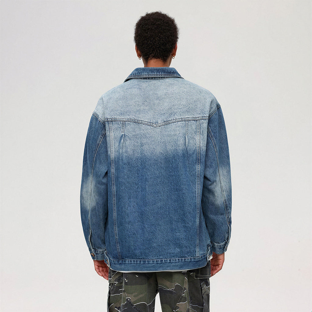 Unisex Spring Washed Patchwork Oversized Denim Trucker Jacket