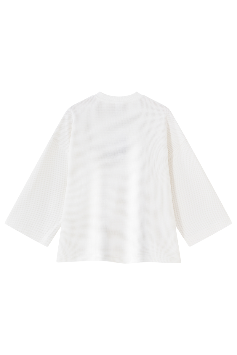 Women Spring Waffle Knit Drop Shoulder 3/4 Sleeve Top