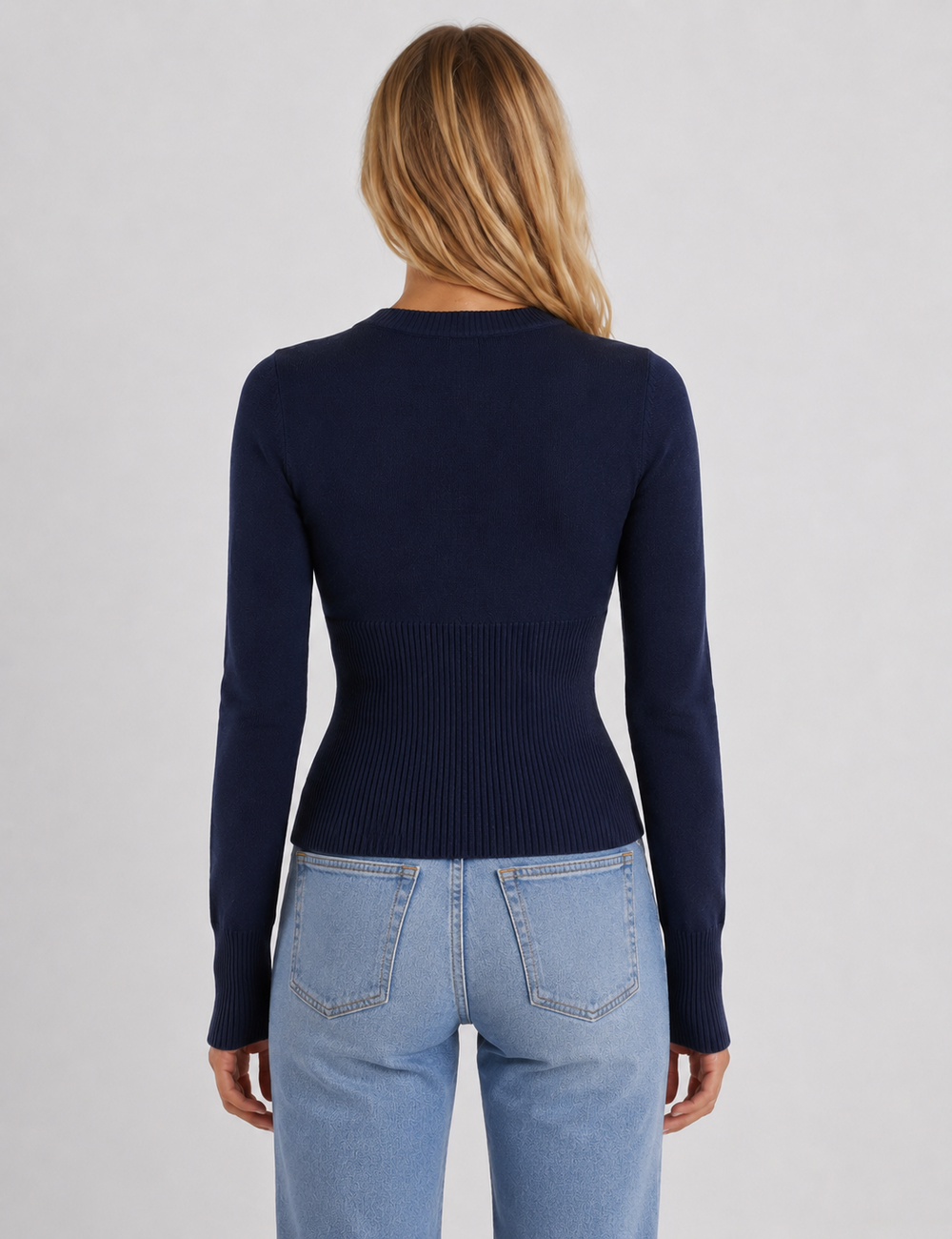 Ladies Button Front Ribbed Knit Cardigan