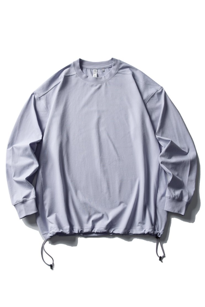Unisex Spring Drawstring-Hem Relaxed Long-Sleeve T-Shirt