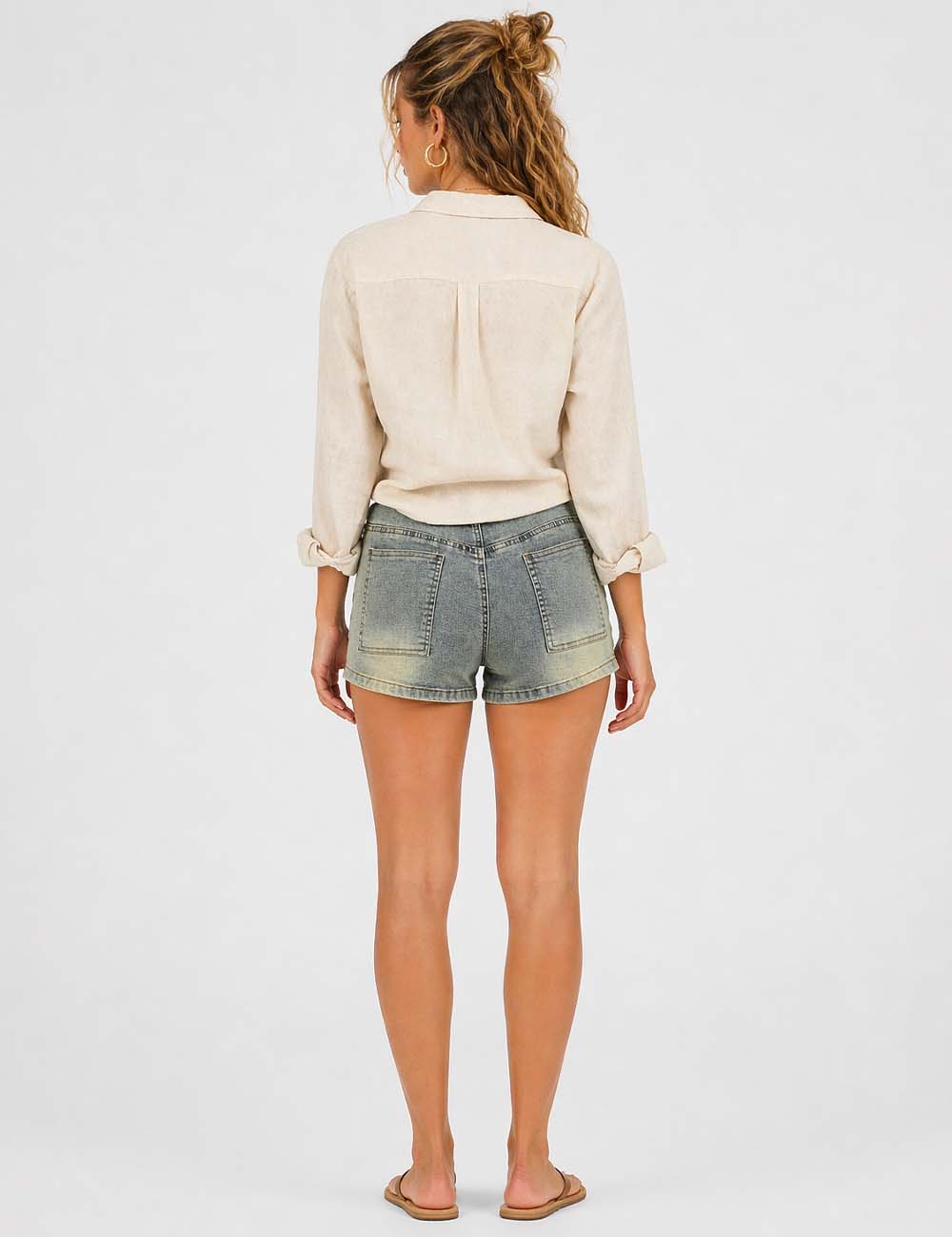 Ladies Metal Eyelet Wrap Denim Mini Shorts