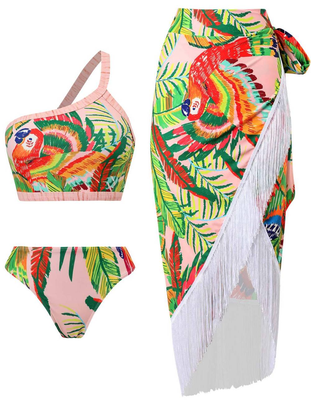 Ladies Print Tassels One Shulder Bikini Set SKSW40118