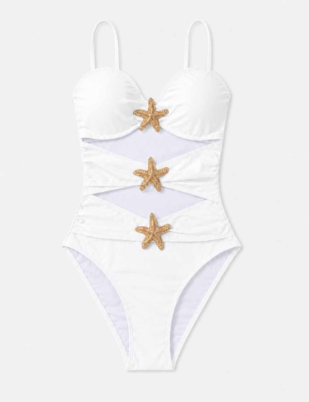 Ladies Gold Starfish Embellishment One Piece Swimsuit