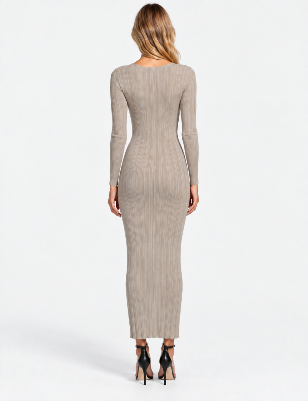 Ladies Boat Neck Ribbed Knit Bodycon Maxi Dress