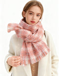 Ladies Warm Color Block Plaid Tassel Knit Scarf