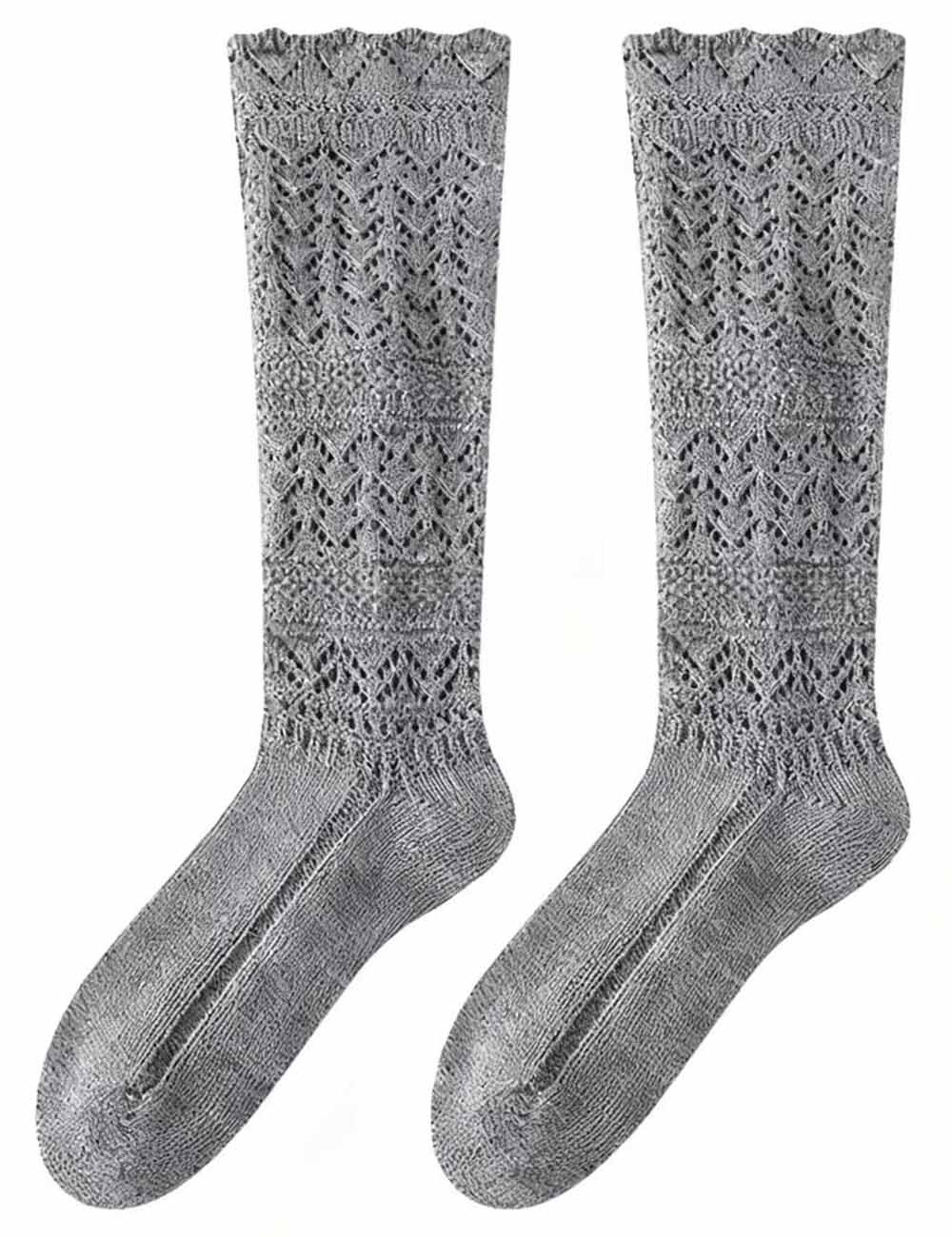 Ladies Solid Color Crochet Knit Hollow Out Slouch Socks
