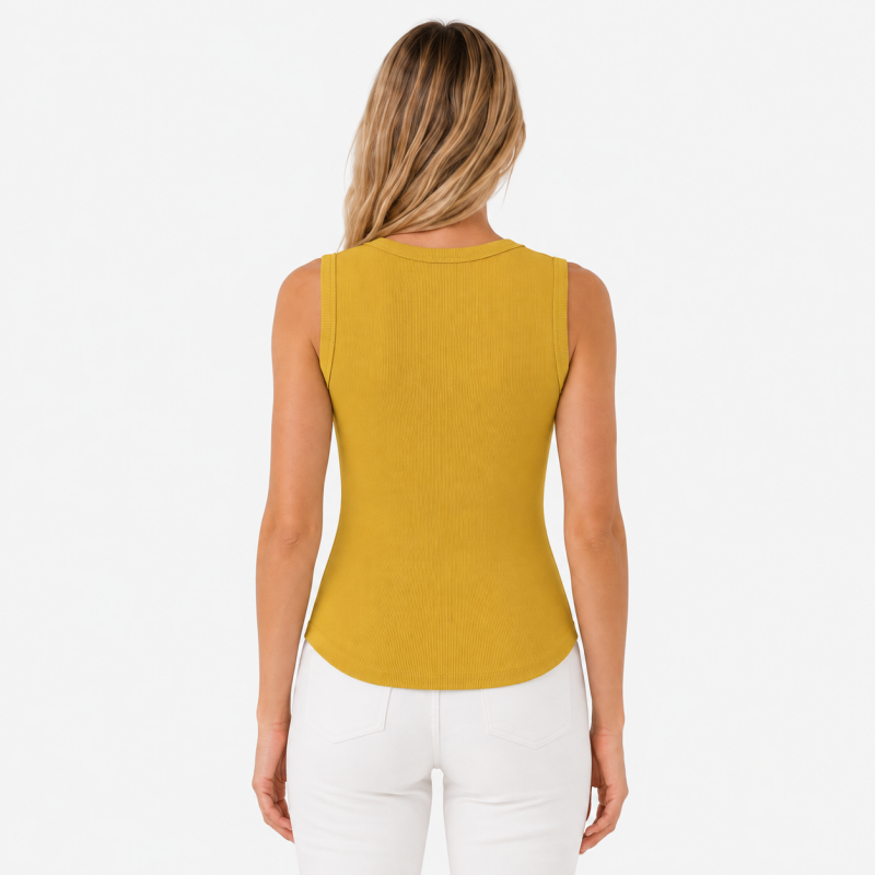Ladies Crew Neck Button Sleeveless Top