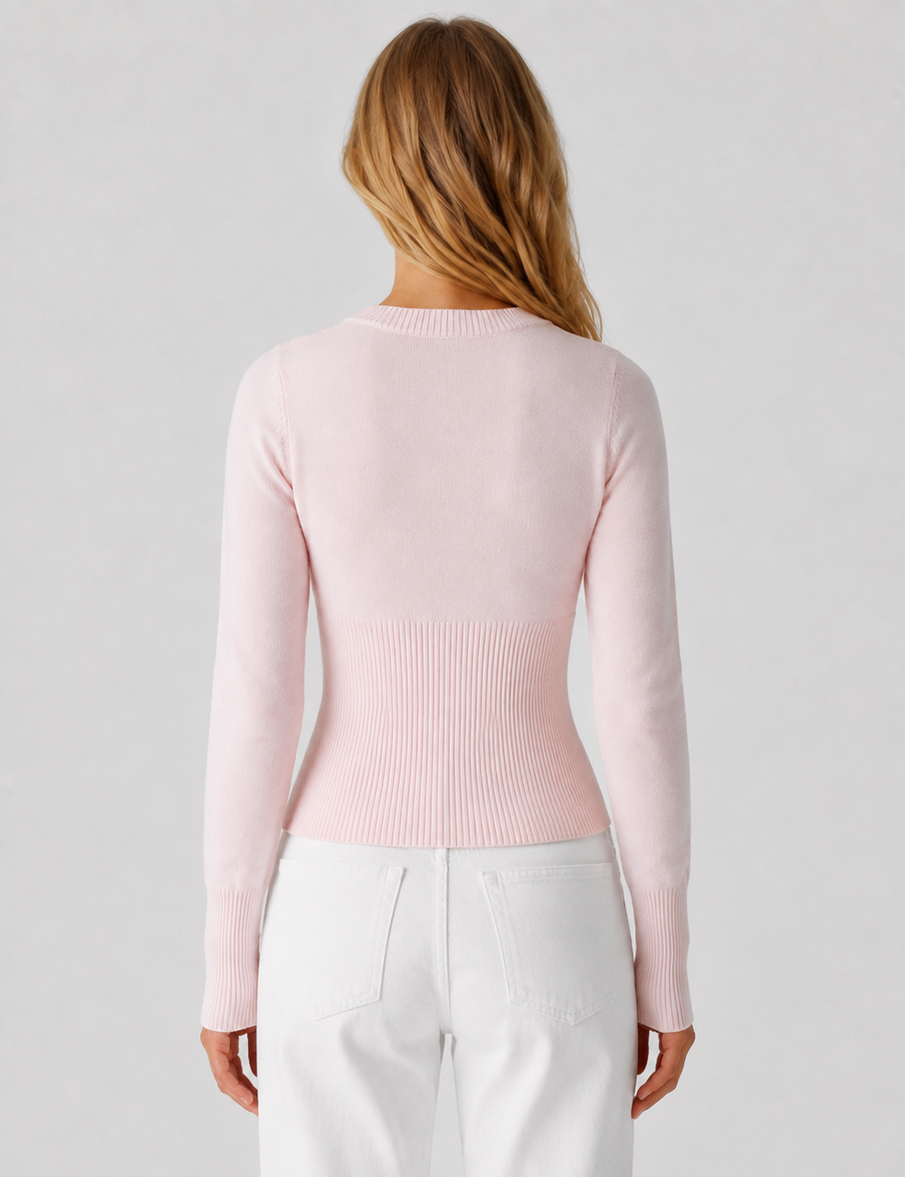 Ladies Button Front Ribbed Knit Cardigan