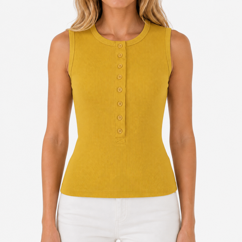 Ladies Crew Neck Button Sleeveless Top