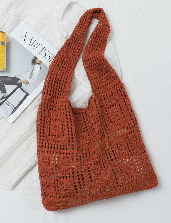 Ladies Square Knit Solid Color Tote Bag SKAB4110