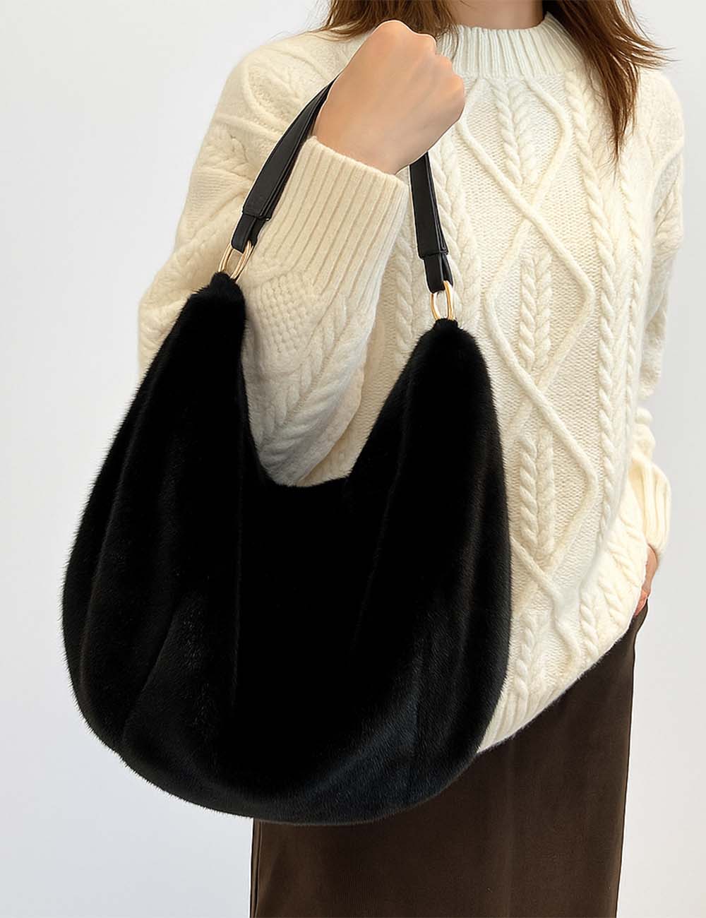 Ladies Faux Mink Fur Handbag Shoulder Tote Bag