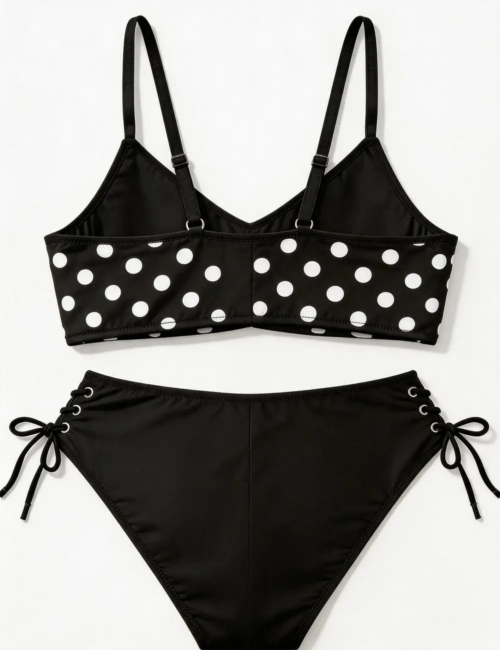 Ladies Polka Dot Print High Waist Lace-up Bikini Set