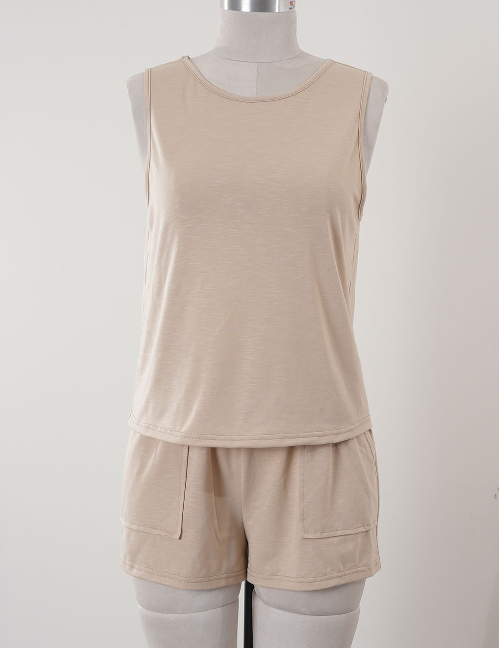 Ladies Casual Solid Color Tank Top & Wide Leg Shorts Matching Set