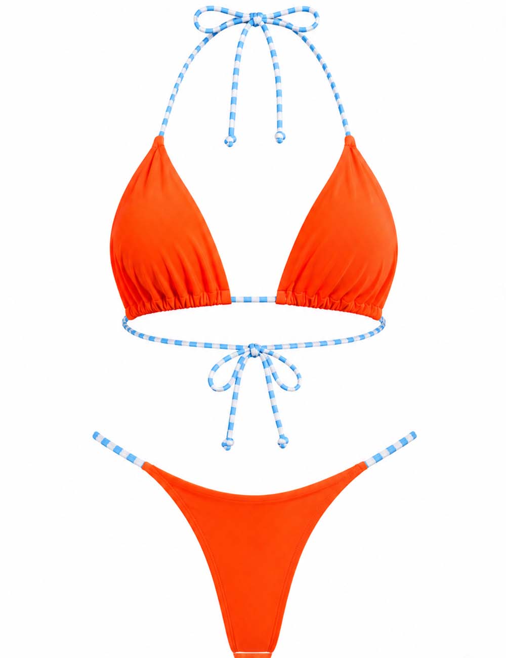 Ladies Striped Tie Strap Lace-Up Triangle Bikini Set