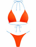 Ladies Striped Tie Strap Lace-Up Triangle Bikini Set
