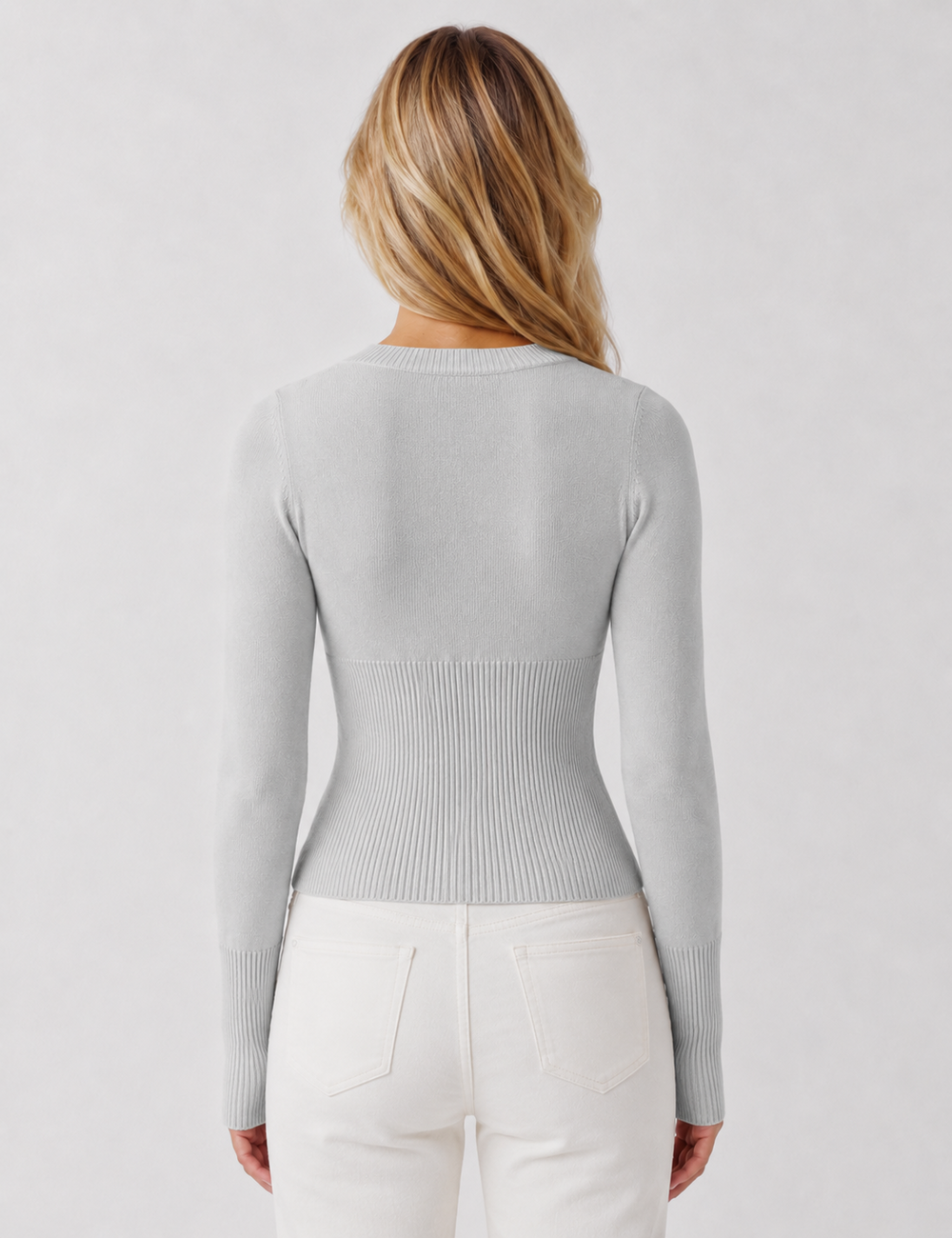 Ladies Button Front Ribbed Knit Cardigan
