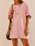 Ladies Soild Color Angled Pocket T-Shirt Mini Dress Box Tee
