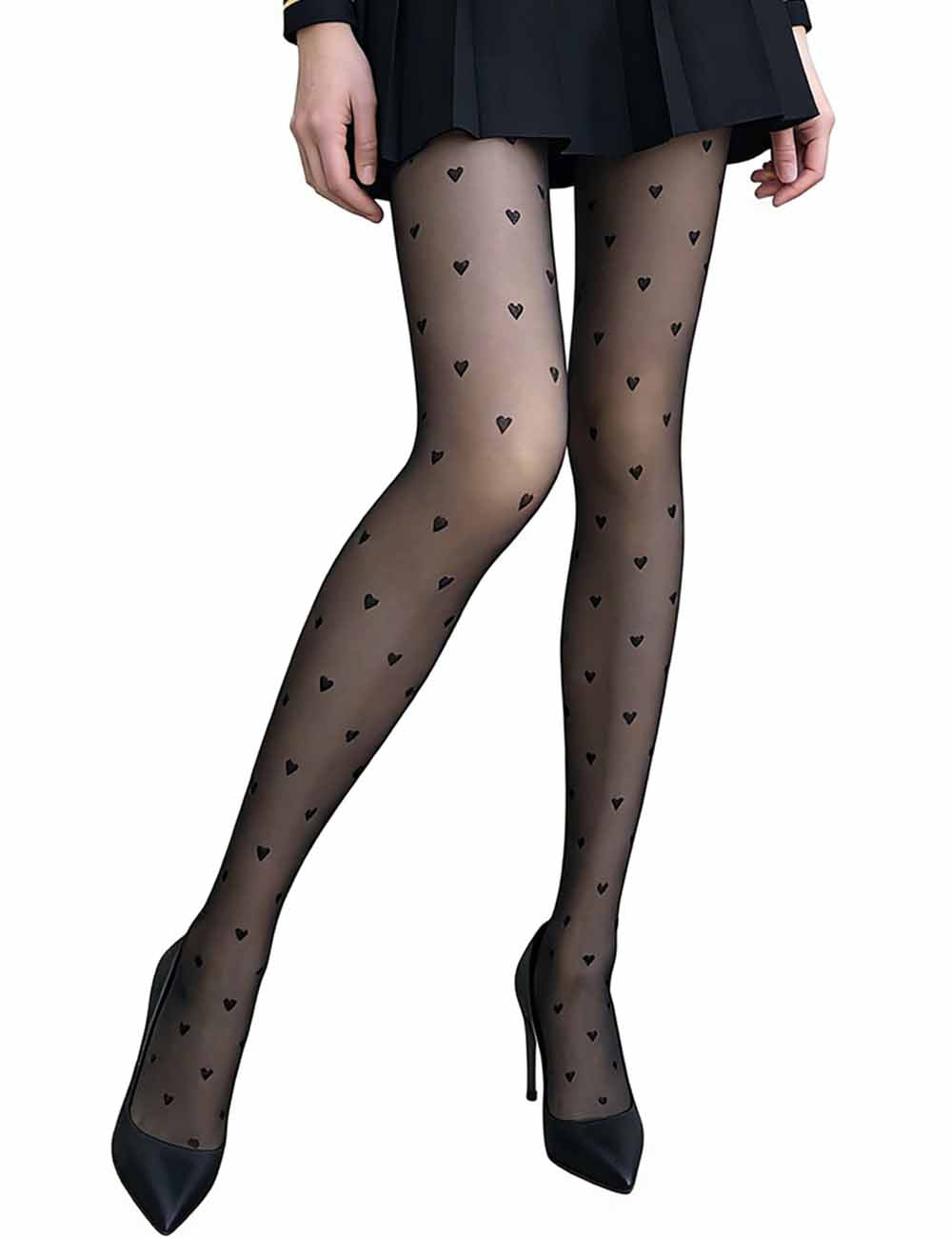 Ladies Valentine's Heart Non-Fleece Lined Sheer Pantyhose