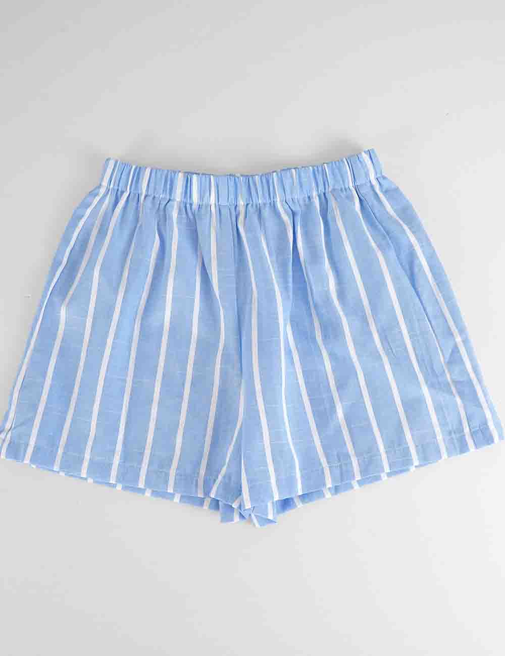 Ladies Striped Button Down Blouse & Shorts Matching Set