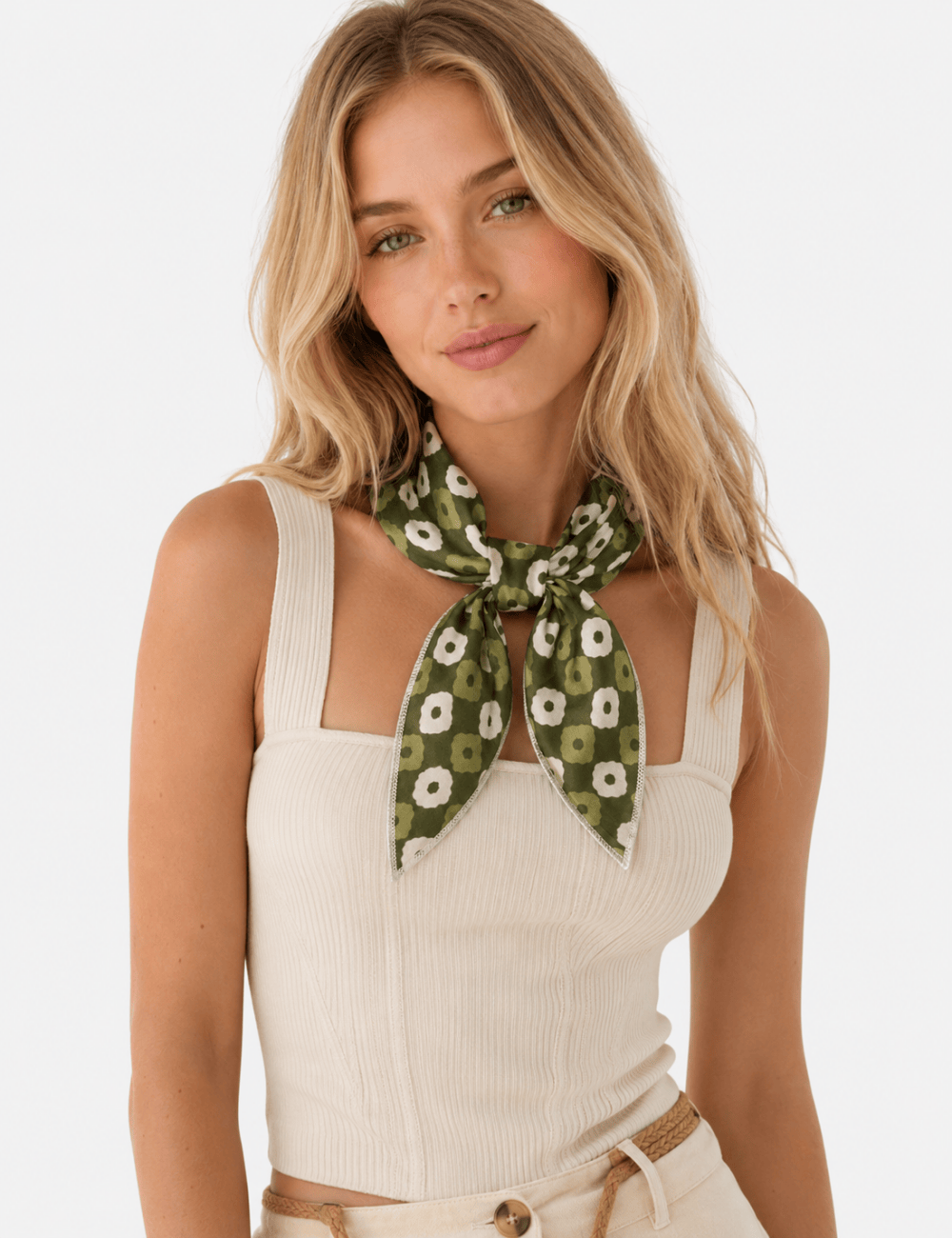 Ladies Bandana Checked Print Square Neck Scarf