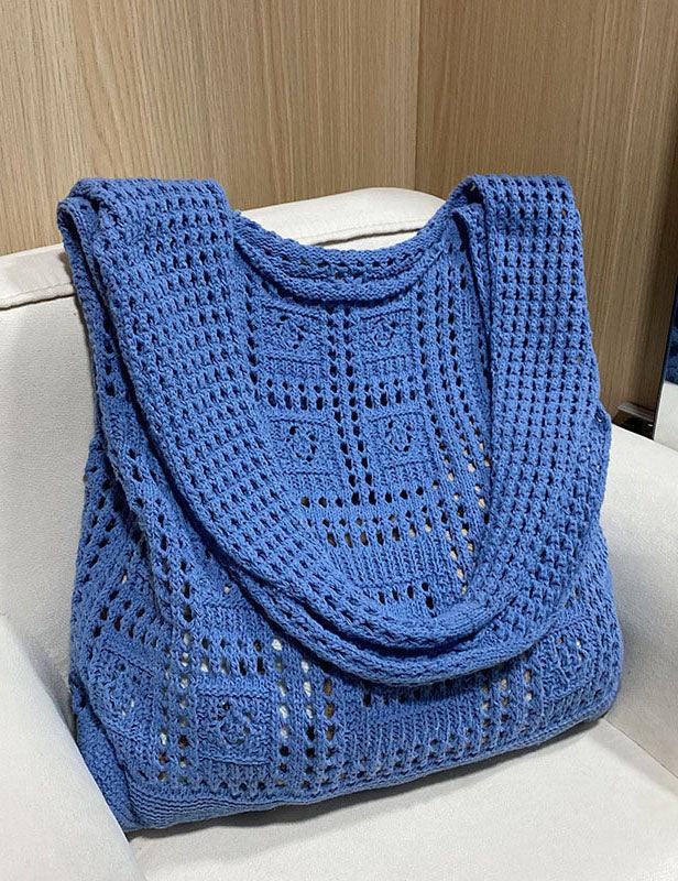 Ladies Square Knit Solid Color Tote Bag SKAB4110