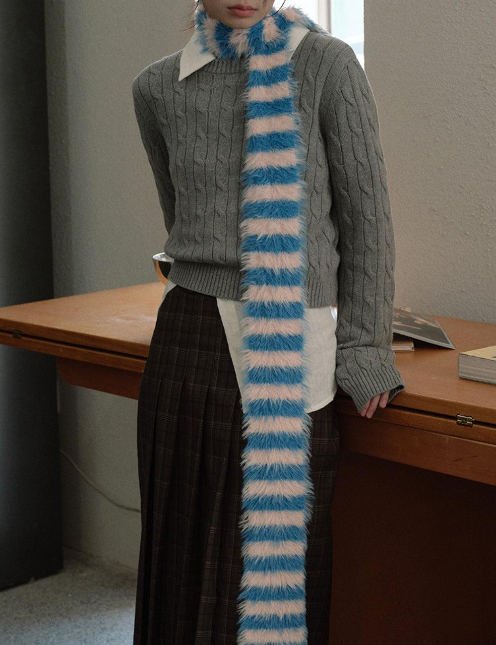 SWEETKAMA Ladies Soft Faux Mink Feel Stripe Scarf YW039