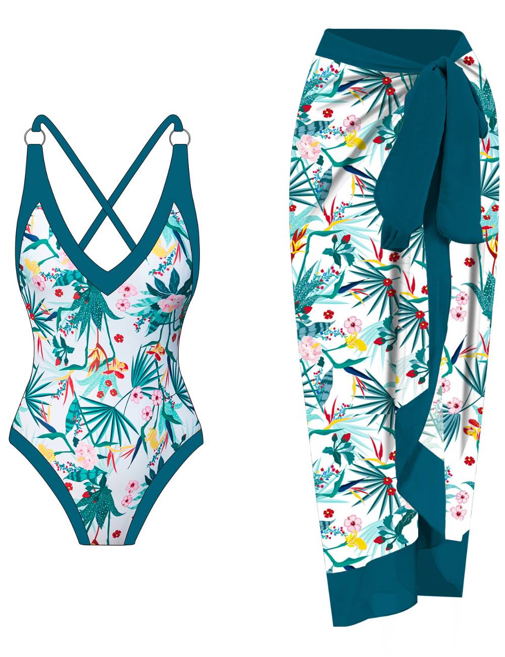 Ladies Floral One Piece Swimwear with Cover SKSW40153