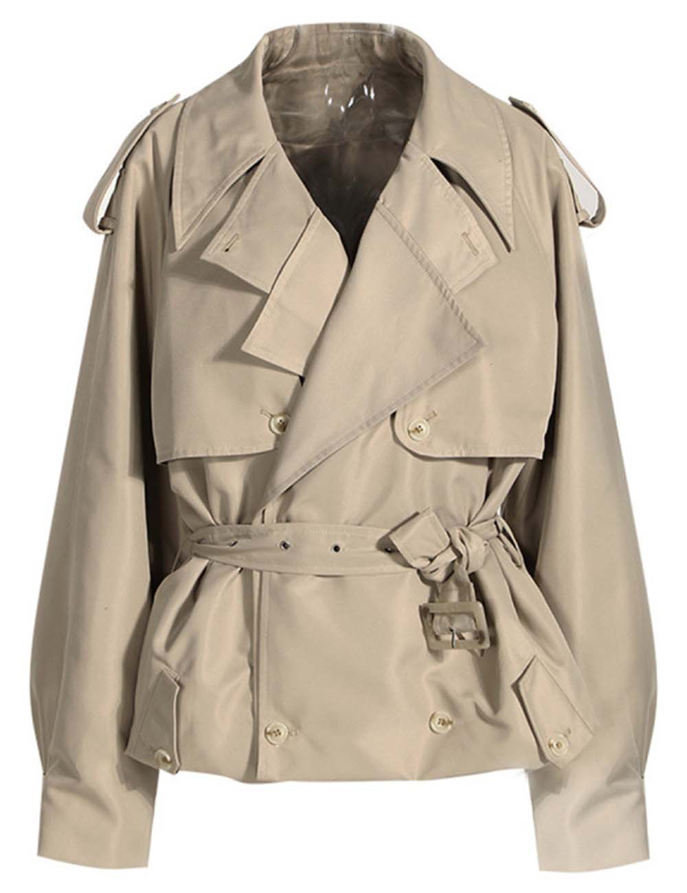 Ladies Double Breasted Belted Cropped Trench Coat