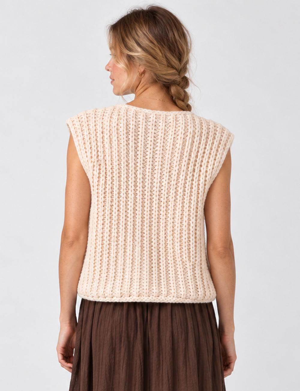 Ladies Chunky Open Knit Sweater Vest
