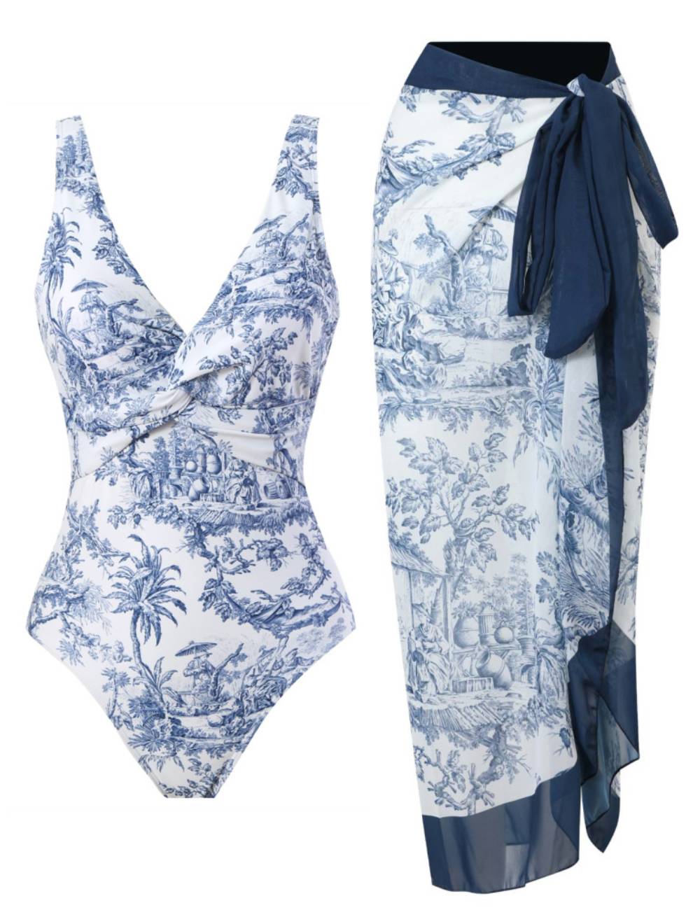 Ladies Floral Print One Piece with Cover SKSW40138