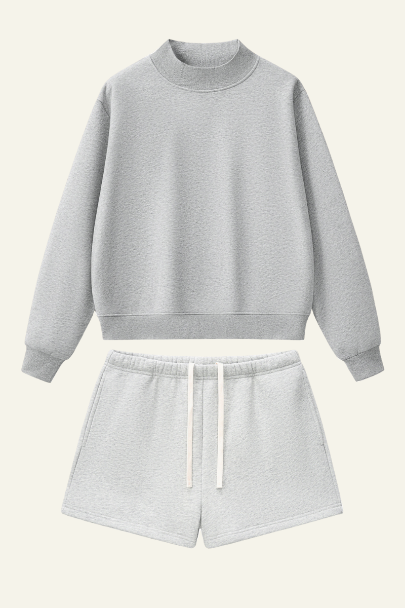 Women's Streetwear Set:Mock Neck Sweatshirt And Shorts
