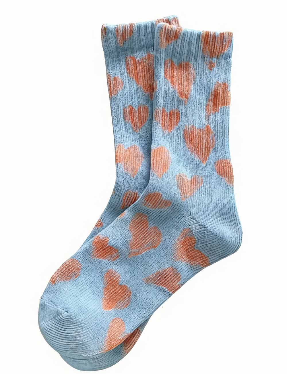 Ladies Valentine's Heart Pattern Ribbed Edge Knit Midi Calf Socks