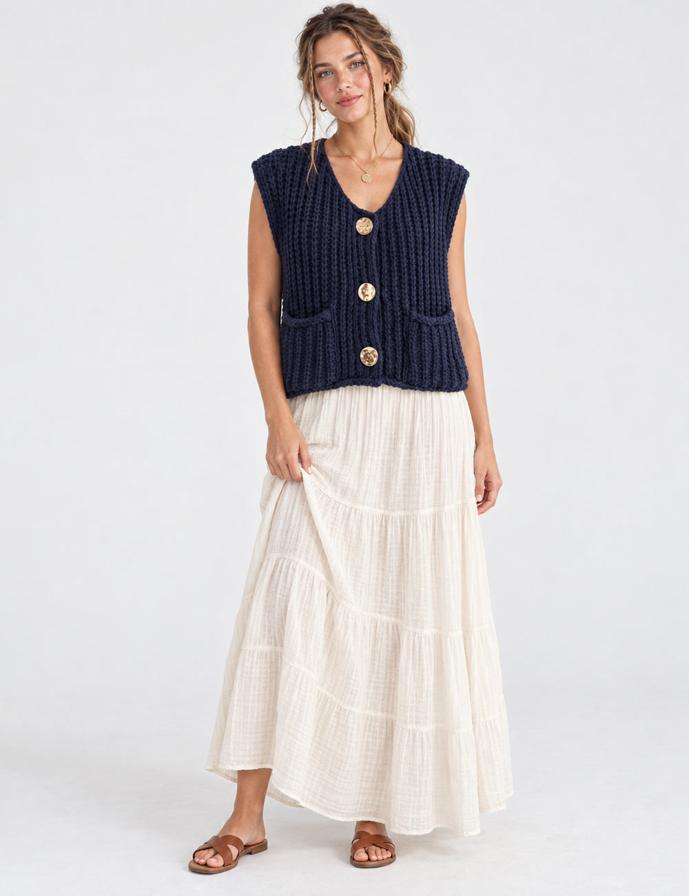 Ladies Chunky Open Knit Sweater Vest