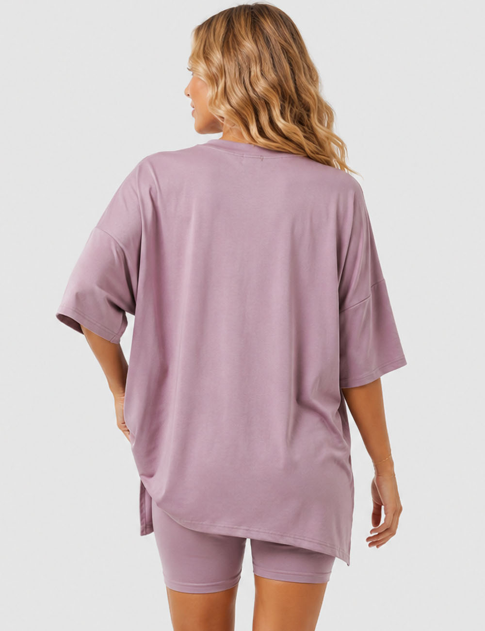 Ladies Solid Loungewear Outfits Loose Top & Slim Shorts Set