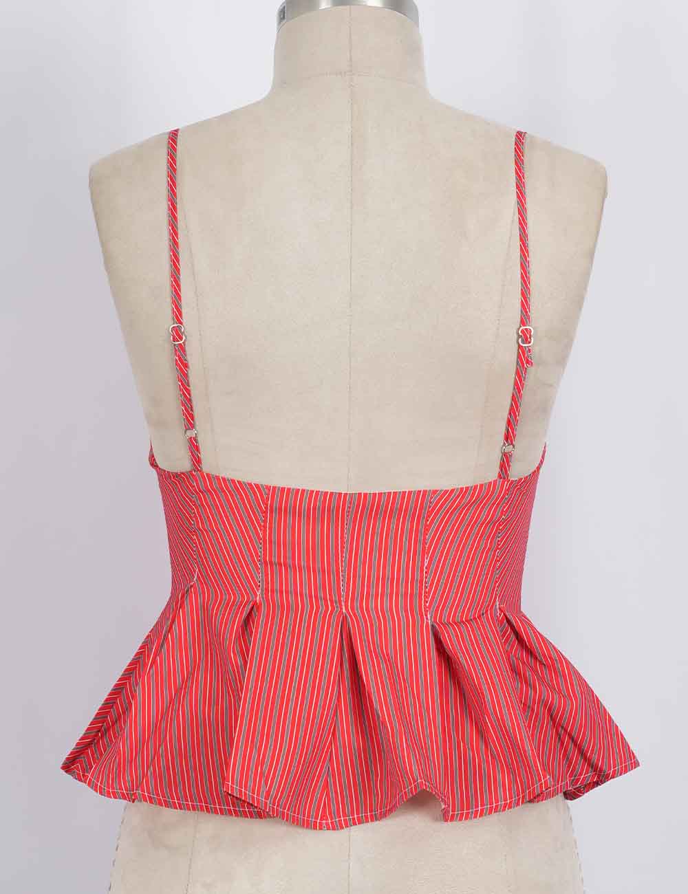 Ladies Chic Striped Spaghetti Strap Button Front Peplum Cami Top