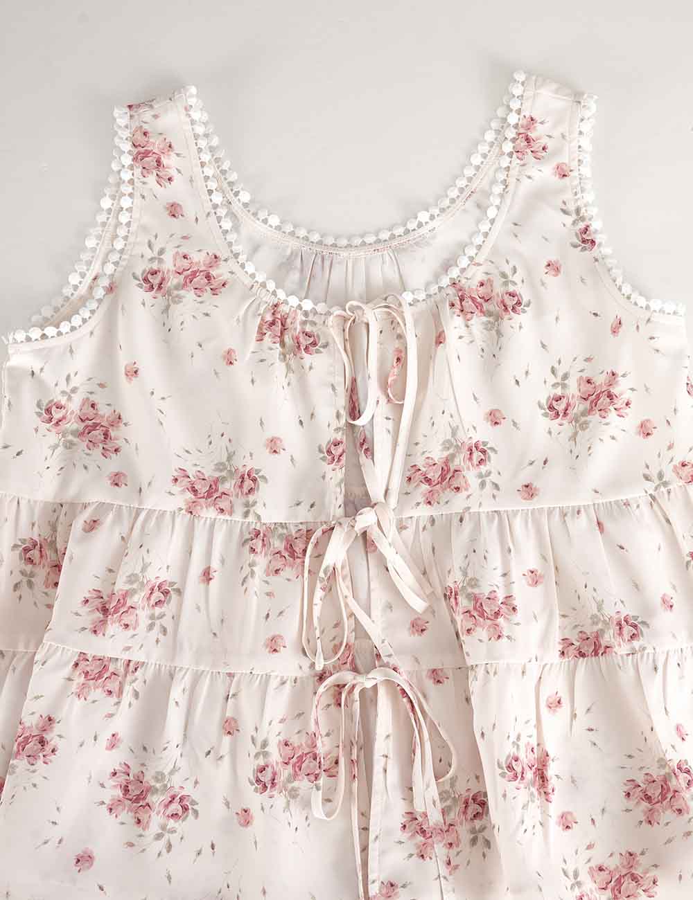 Ladies Boho Floral Print Tie Front Sleeveless Top