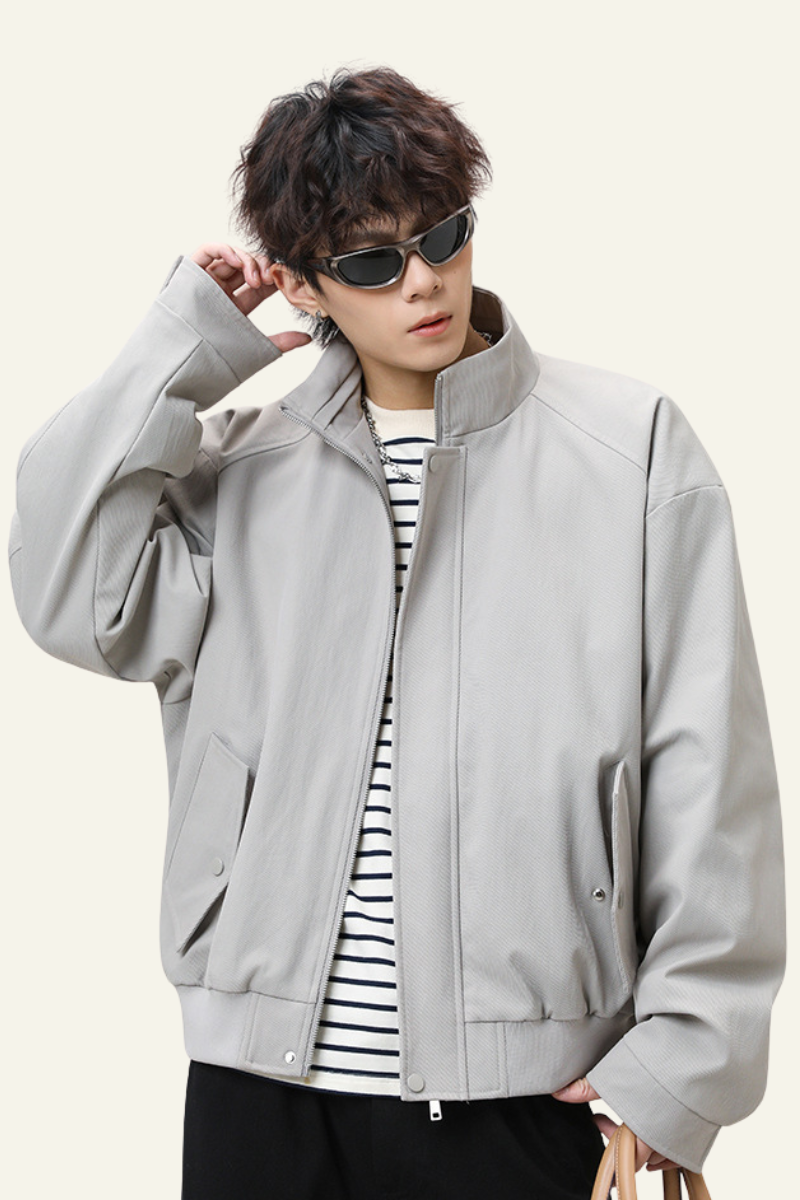 Men's Streetwear Stand Collar Zip-Up Jacket