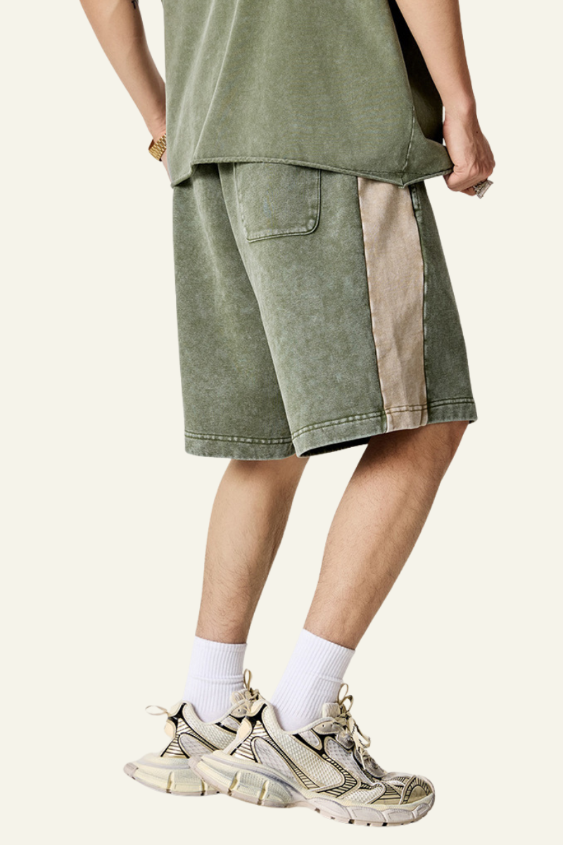 Men's Cotton Streetwear Color-Block Vintage Patchwork Shorts