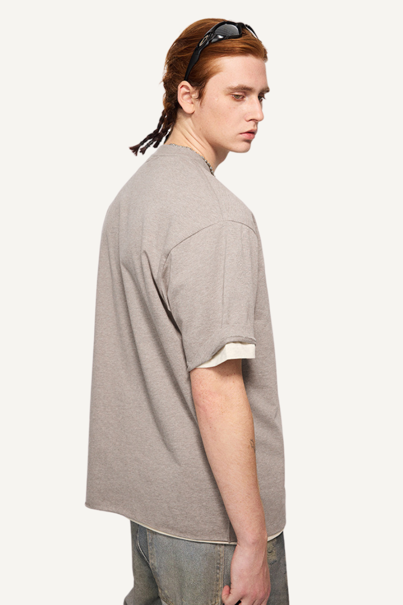 Men's Summer 260g Solid Cotton Loose Cuffed Tee