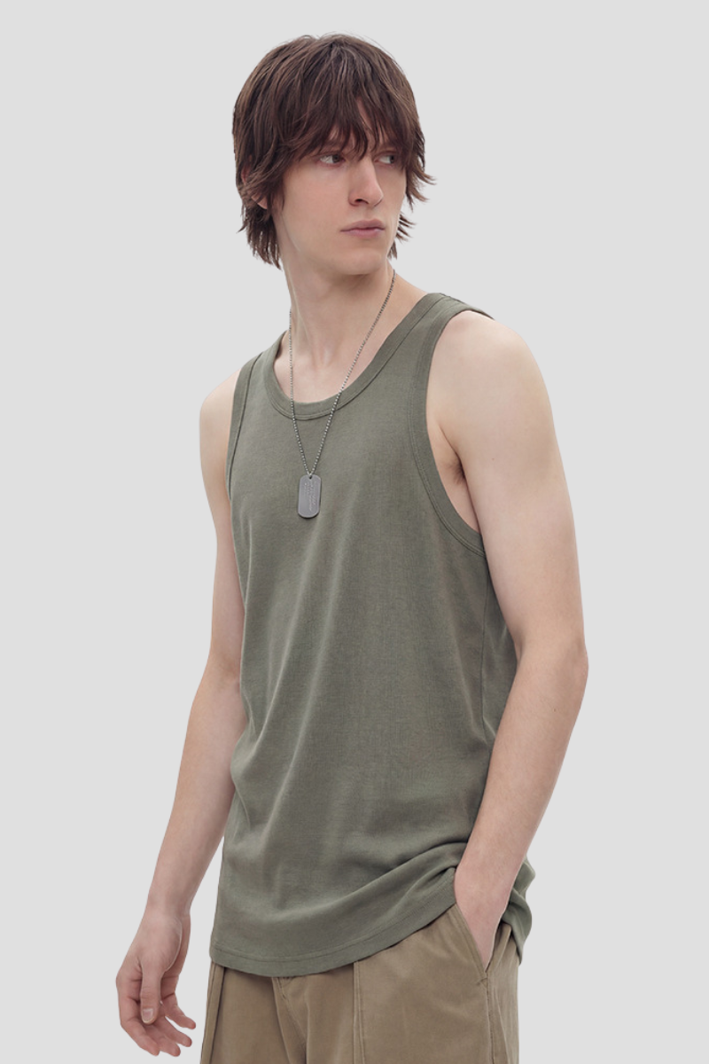 Men's 300g Heavy Raw Edge Earth Tone Moisture Wicking Tank