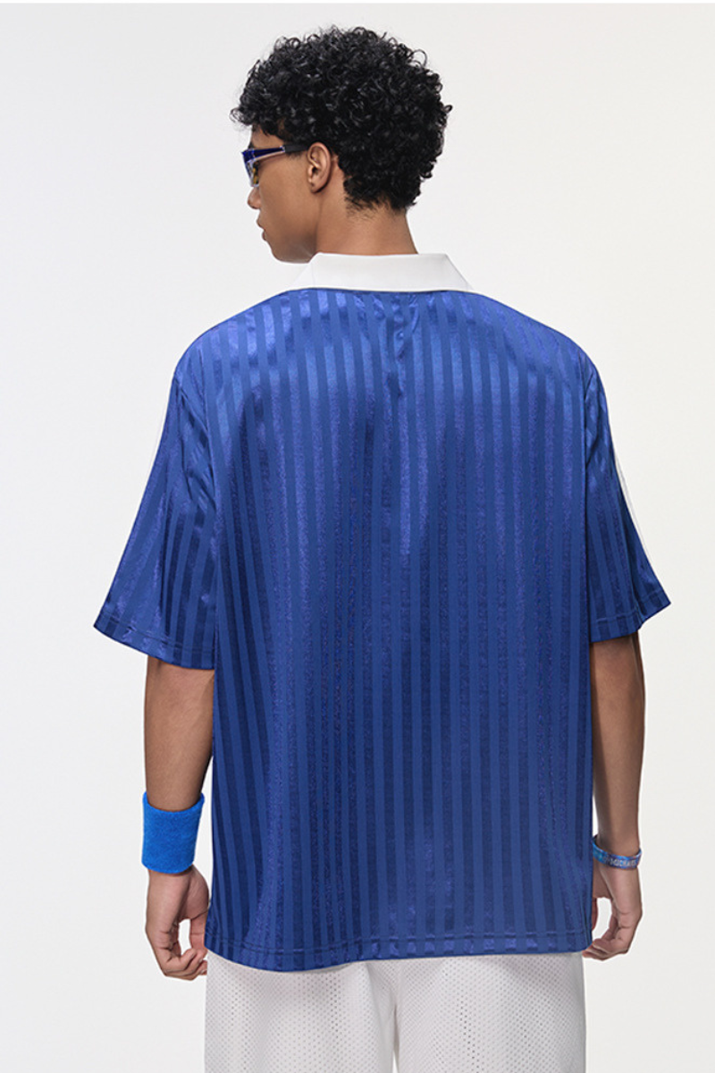 Men's Polyester Loose Fit V-Neck Patch Stripe Tee
