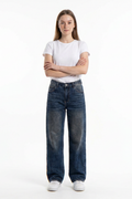 Women's Distressed Wash High Waist Straight Leg Jeans