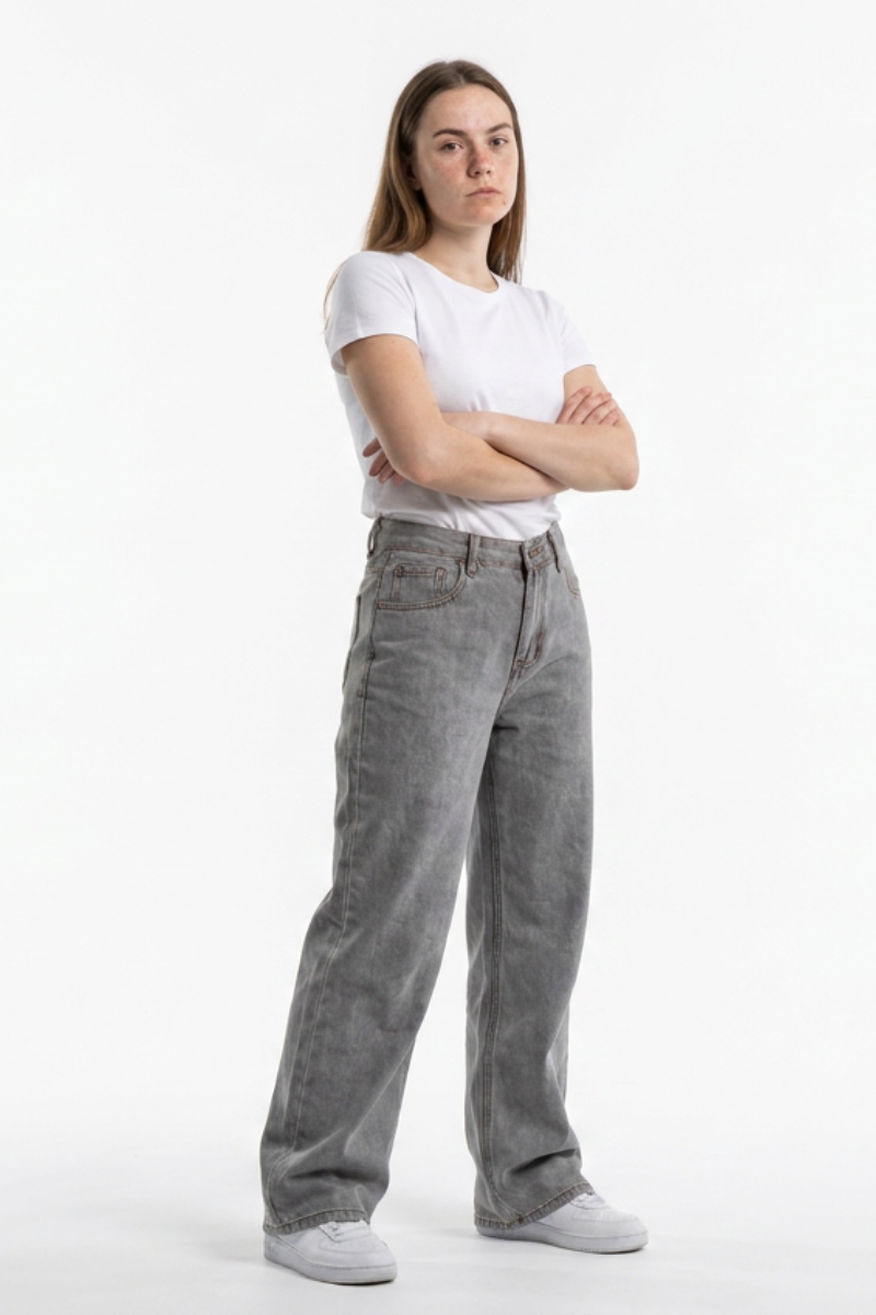 Women's Silver Gray Wash High Waist Wide Leg Jeans